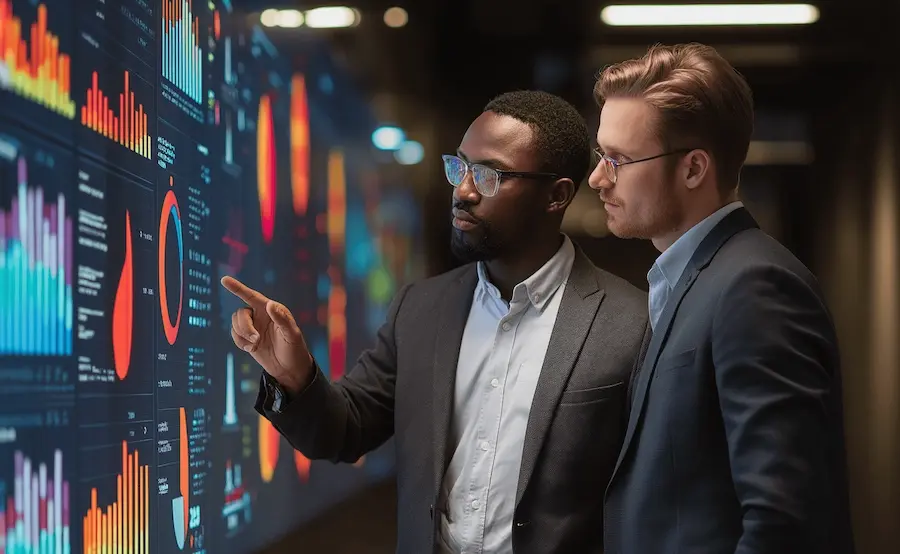 two men looking at dashboard